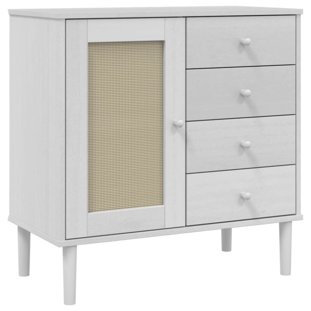vidaXL Ντουλάπι SENJA Λευκό / Όψη Ρατάν 80x40x80 εκ. Μασίφ Ξύλο Πεύκου