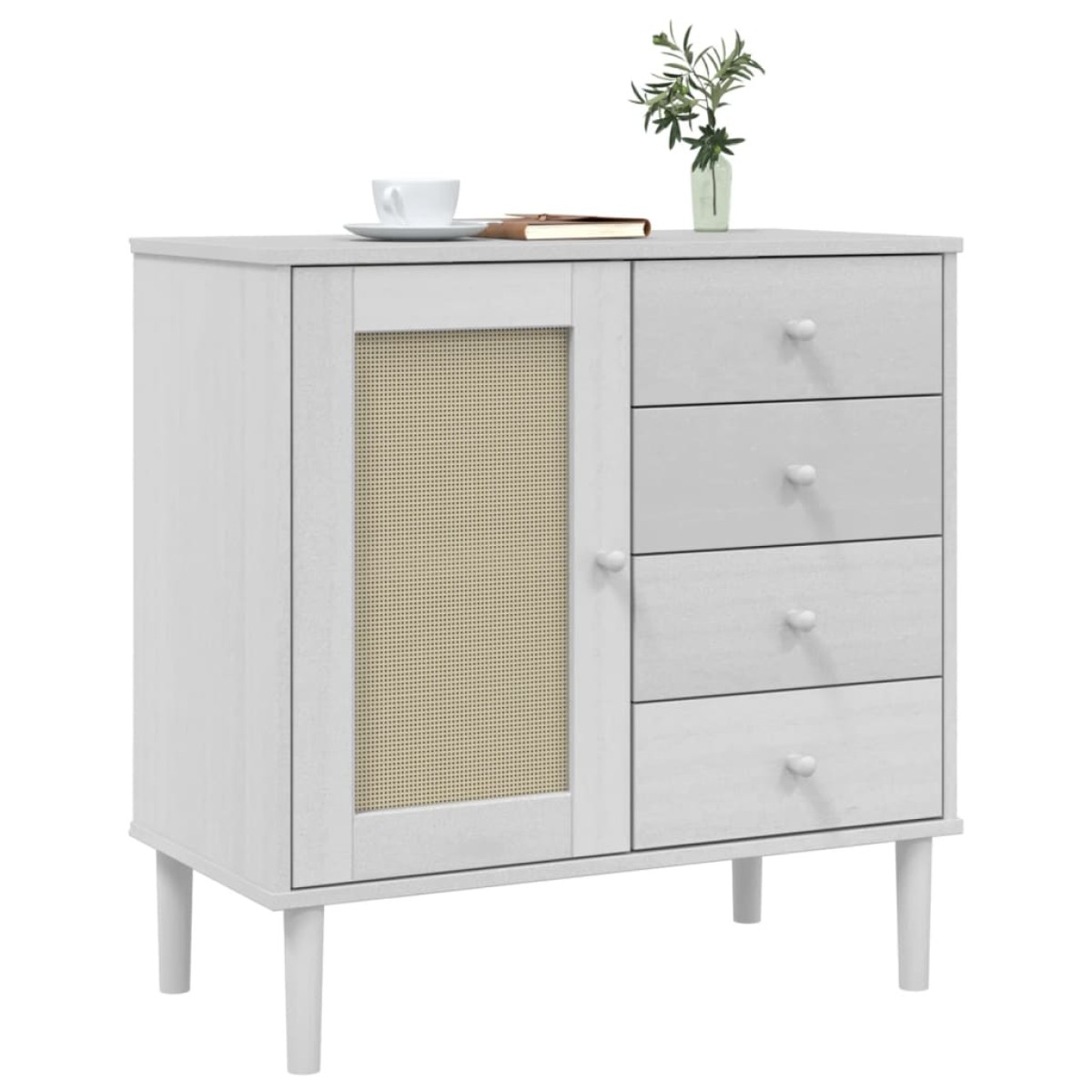 vidaXL Ντουλάπι SENJA Λευκό / Όψη Ρατάν 80x40x80 εκ. Μασίφ Ξύλο Πεύκου