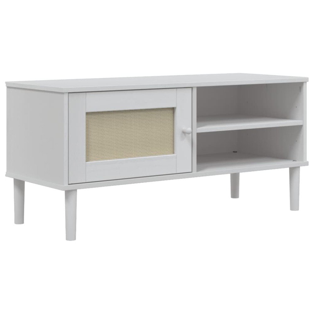 vidaXL Έπιπλο Τηλεόρασης SENJA Λευκό / Ρατάν 106x40x49 εκ. Μασίφ Πεύκο