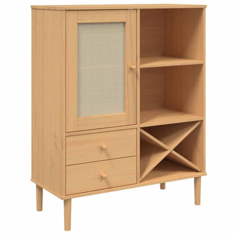vidaXL Ντουλάπι Ψηλό SENJA Καφέ/Ρατάν 90x40x112 εκ. Μασίφ Ξύλο Πεύκου