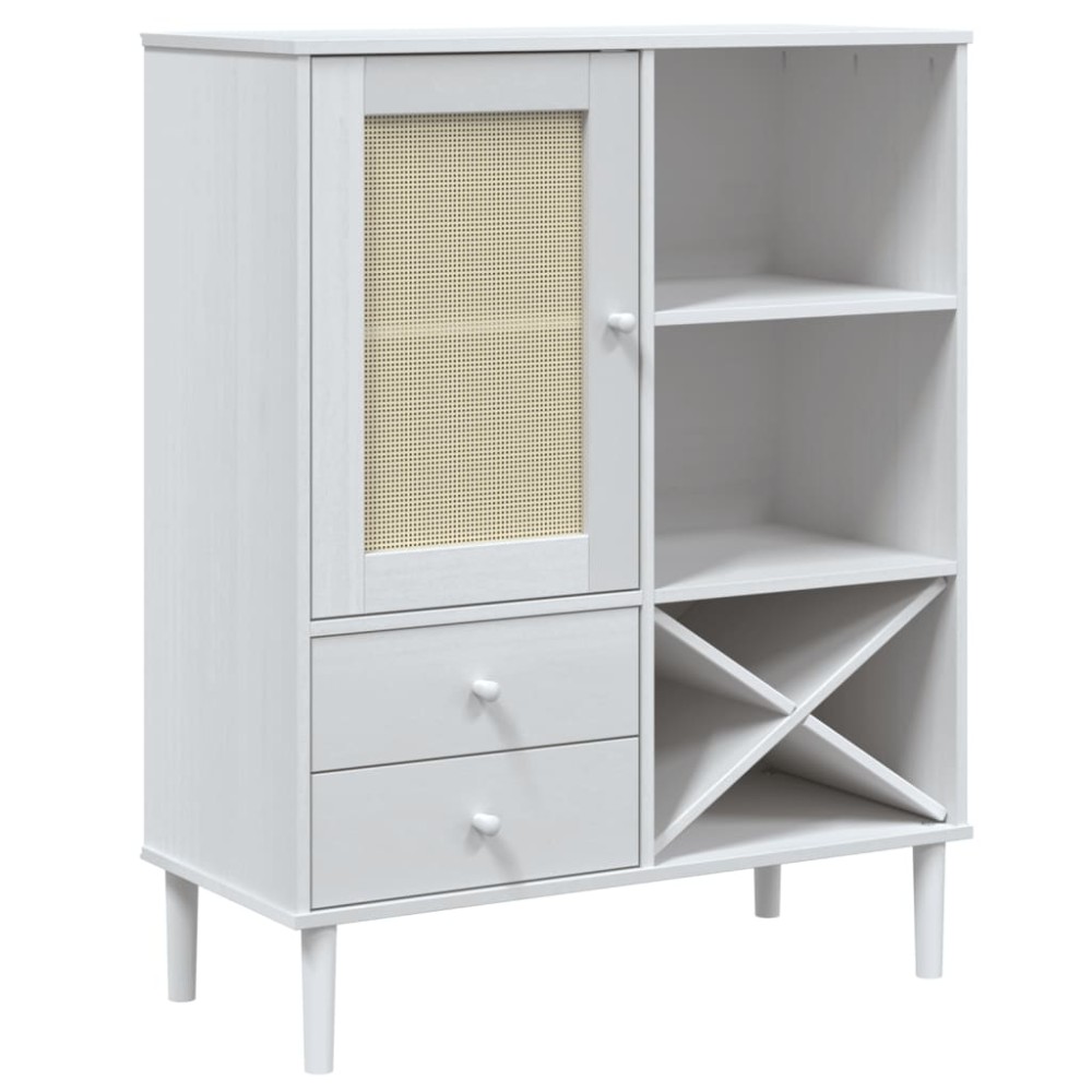 vidaXL Ντουλάπι Ψηλό SENJA Λευκό/Ρατάν 90x40x112 εκ. Μασίφ Ξύλο Πεύκου