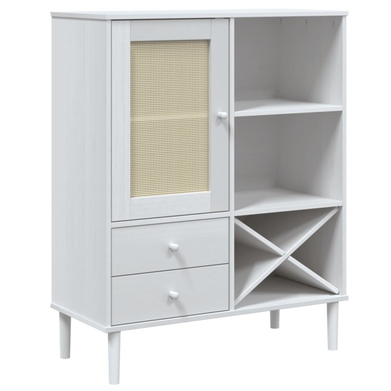 vidaXL Ντουλάπι Ψηλό SENJA Λευκό/Ρατάν 90x40x112 εκ. Μασίφ Ξύλο Πεύκου