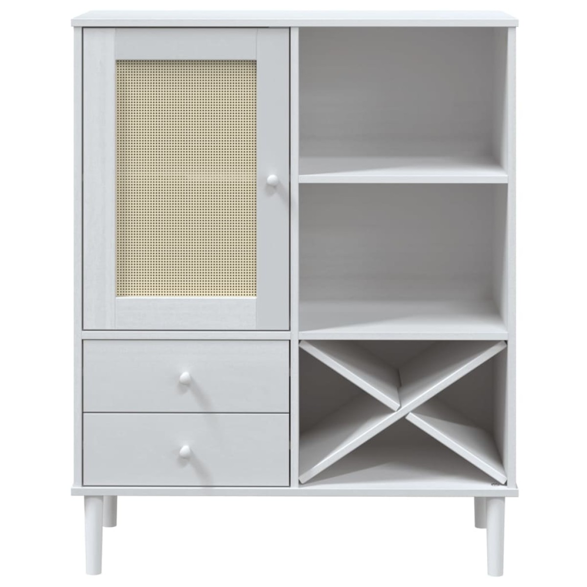 vidaXL Ντουλάπι Ψηλό SENJA Λευκό/Ρατάν 90x40x112 εκ. Μασίφ Ξύλο Πεύκου
