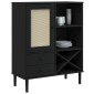 vidaXL Ντουλάπι Ψηλό SENJA Μαύρο/Ρατάν 90x40x112 εκ. Μασίφ Ξύλο Πεύκου