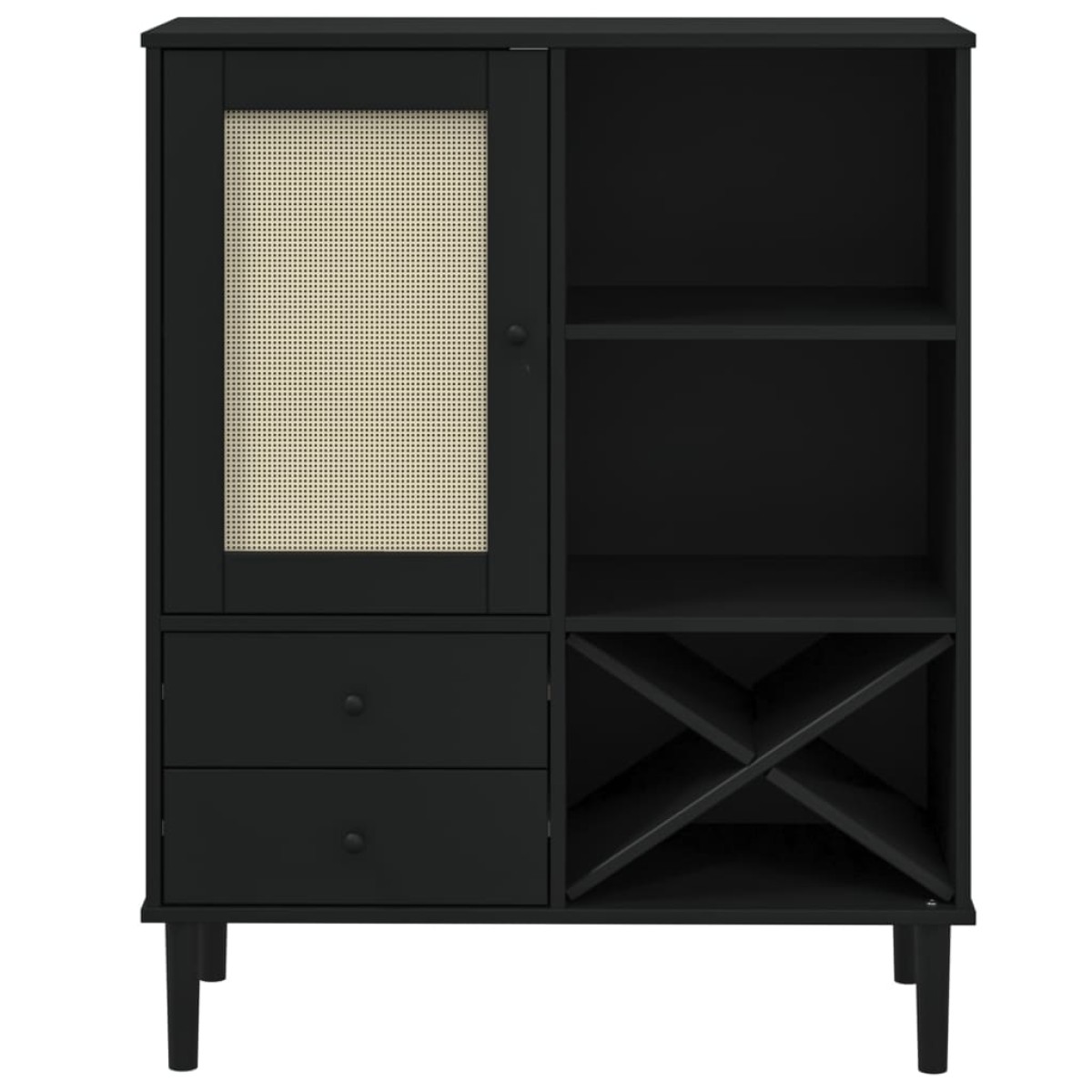 vidaXL Ντουλάπι Ψηλό SENJA Μαύρο/Ρατάν 90x40x112 εκ. Μασίφ Ξύλο Πεύκου