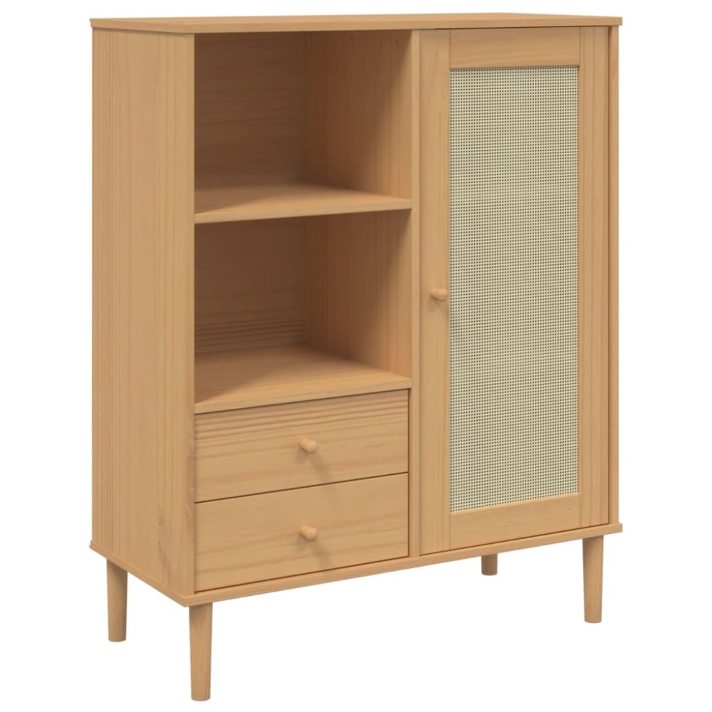 vidaXL Ντουλάπι Ψηλό SENJA Καφέ/Ρατάν 90x40x112 εκ. Μασίφ Ξύλο Πεύκου