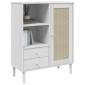 vidaXL Ντουλάπι Ψηλό SENJA Λευκό/Ρατάν 90x40x112 εκ. Μασίφ Ξύλο Πεύκου
