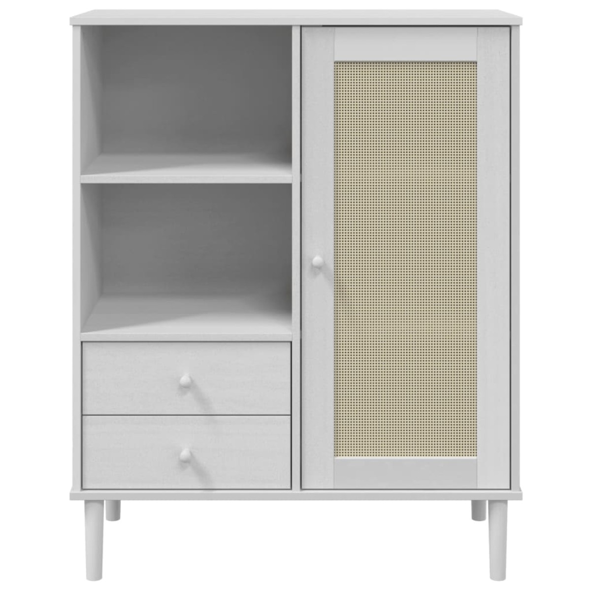 vidaXL Ντουλάπι Ψηλό SENJA Λευκό/Ρατάν 90x40x112 εκ. Μασίφ Ξύλο Πεύκου