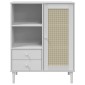 vidaXL Ντουλάπι Ψηλό SENJA Λευκό/Ρατάν 90x40x112 εκ. Μασίφ Ξύλο Πεύκου
