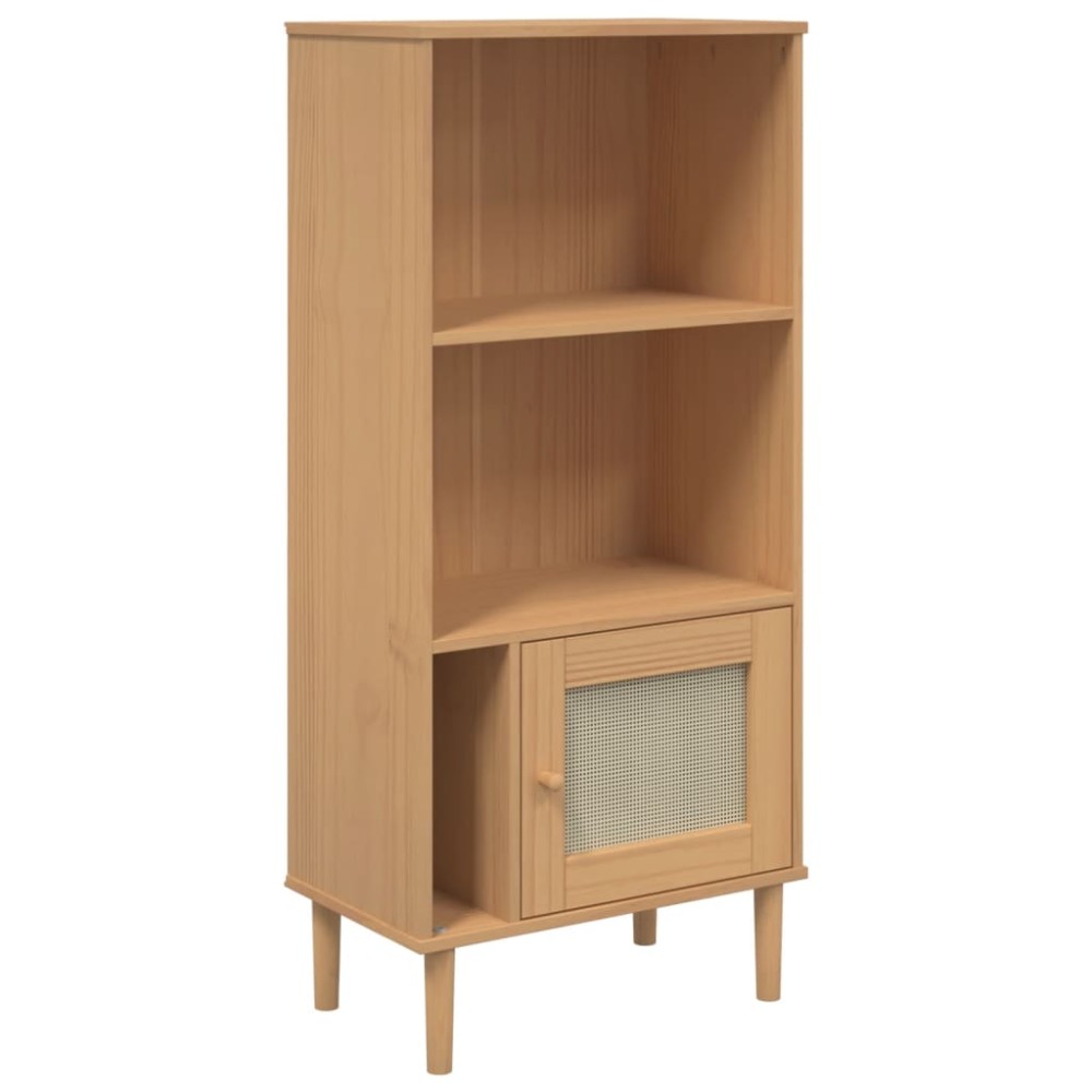 vidaXL Βιβλιοθήκη SENJA Καφέ/Όψη Ρατάν 60x35x130 εκ Μασίφ Ξύλο Πεύκου