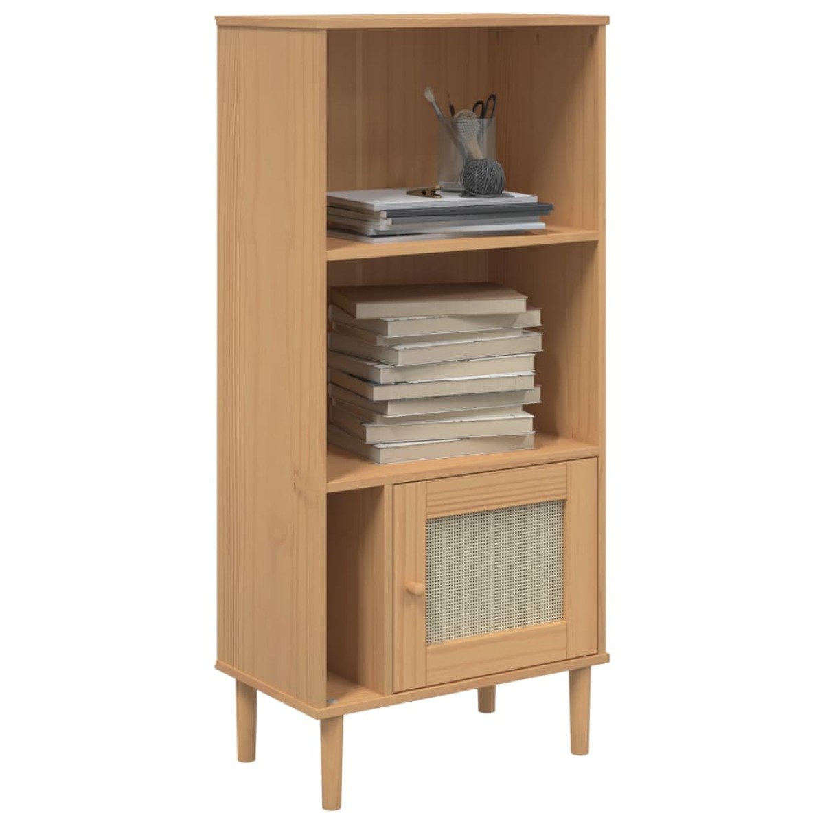 vidaXL Βιβλιοθήκη SENJA Καφέ/Όψη Ρατάν 60x35x130 εκ Μασίφ Ξύλο Πεύκου
