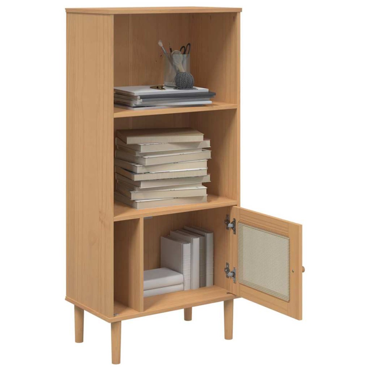 vidaXL Βιβλιοθήκη SENJA Καφέ/Όψη Ρατάν 60x35x130 εκ Μασίφ Ξύλο Πεύκου
