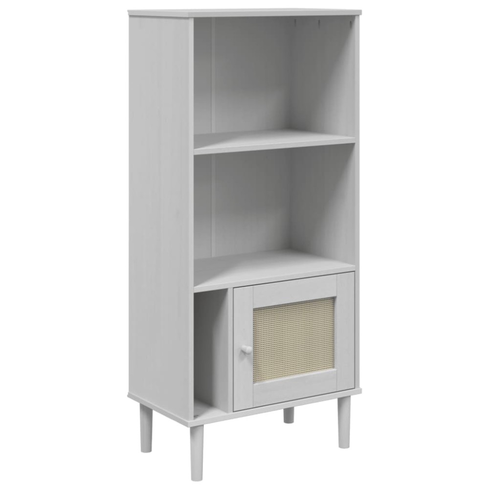 vidaXL Βιβλιοθήκη SENJA Λευκό / Ρατάν 60x35x130 εκ. Μασίφ Ξύλο Πεύκου