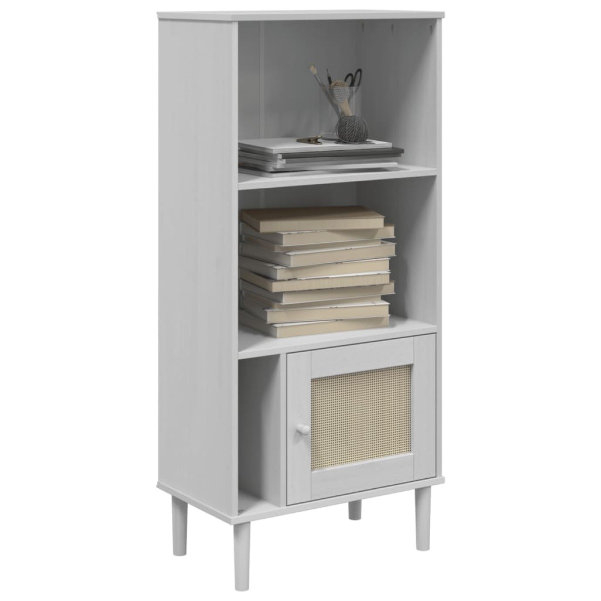 vidaXL Βιβλιοθήκη SENJA Λευκό / Ρατάν 60x35x130 εκ. Μασίφ Ξύλο Πεύκου