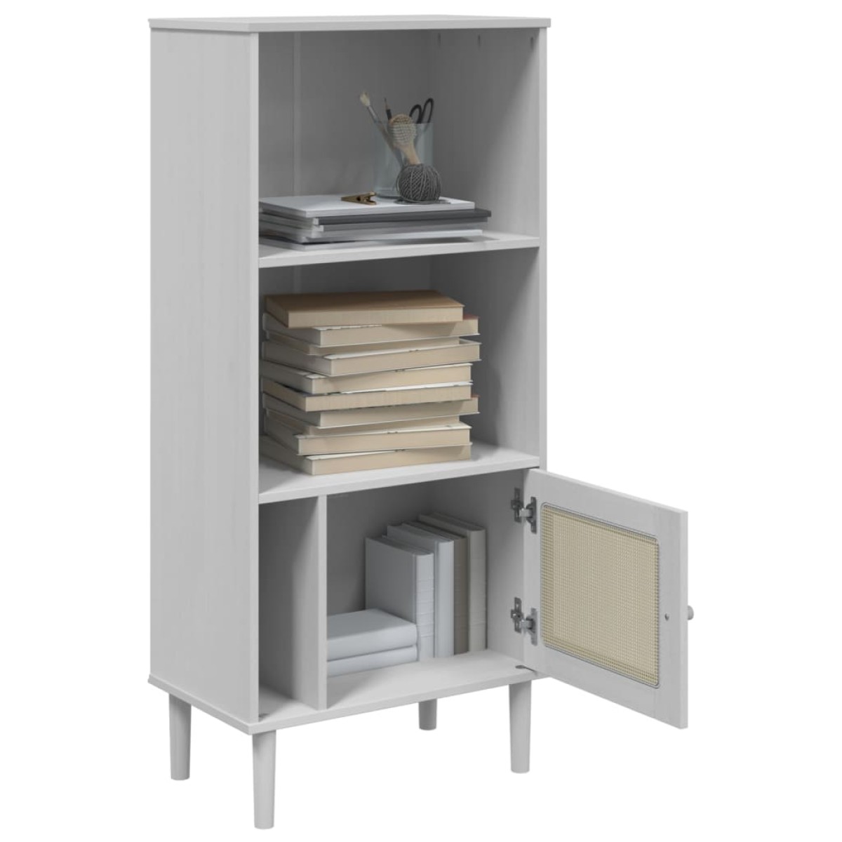 vidaXL Βιβλιοθήκη SENJA Λευκό / Ρατάν 60x35x130 εκ. Μασίφ Ξύλο Πεύκου