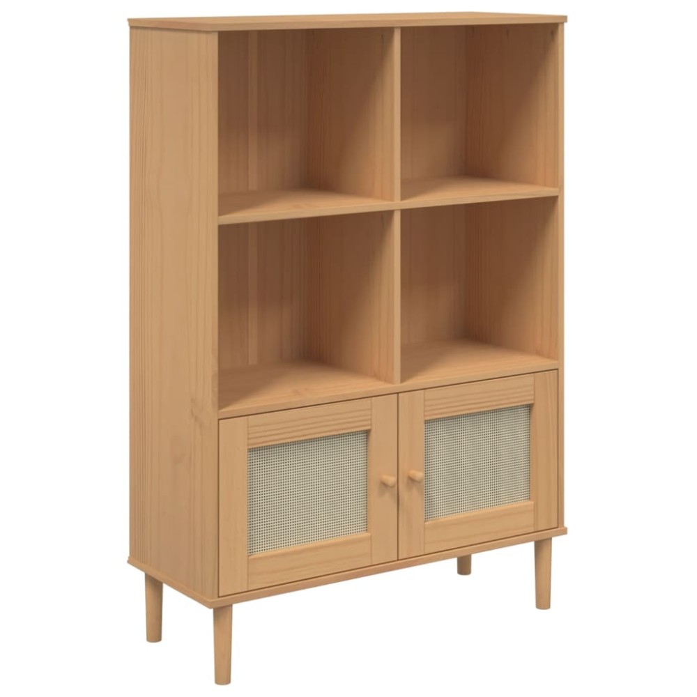 vidaXL Βιβλιοθήκη SENJA Καφέ/Όψη Ρατάν 90x35x130 εκ Μασίφ Ξύλο Πεύκου