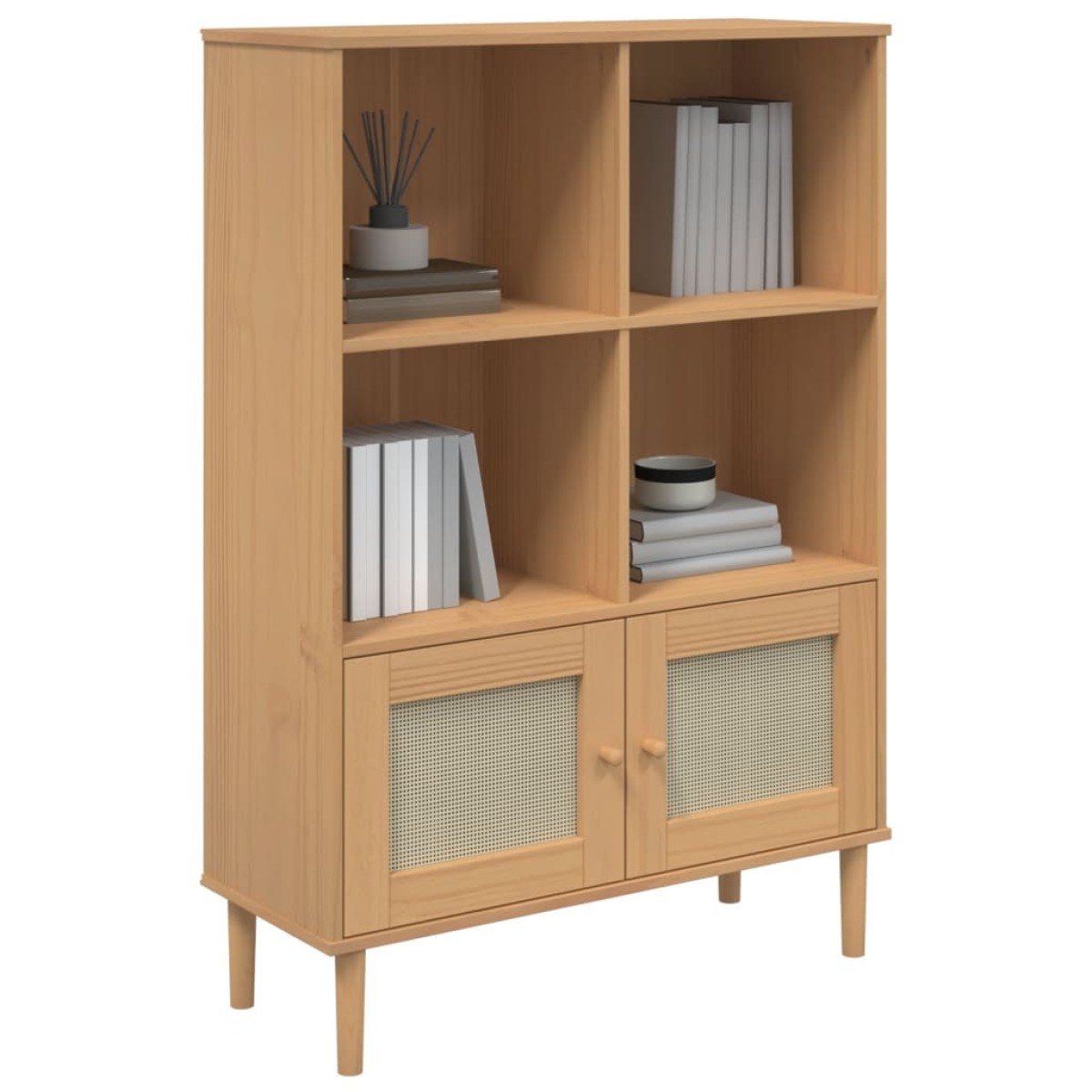 vidaXL Βιβλιοθήκη SENJA Καφέ/Όψη Ρατάν 90x35x130 εκ Μασίφ Ξύλο Πεύκου