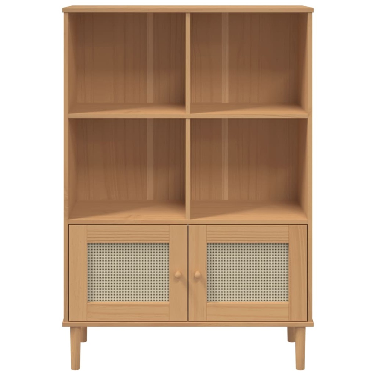 vidaXL Βιβλιοθήκη SENJA Καφέ/Όψη Ρατάν 90x35x130 εκ Μασίφ Ξύλο Πεύκου