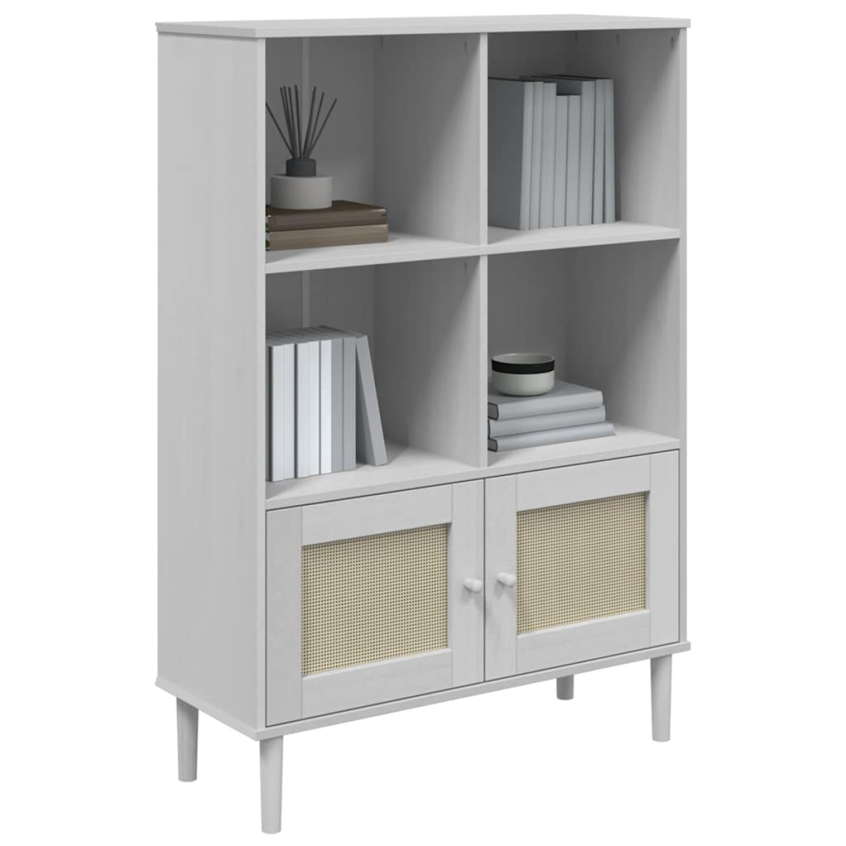vidaXL Βιβλιοθήκη SENJA Λευκή/Όψη Ρατάν 90x35x130 εκ Μασίφ Ξύλο Πεύκου