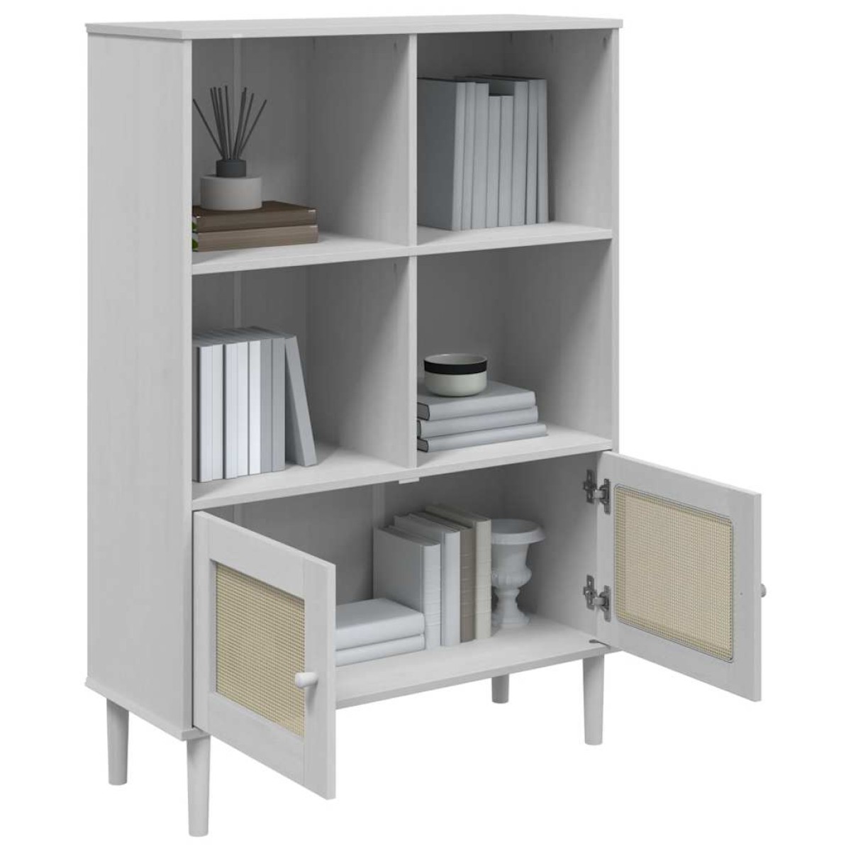 vidaXL Βιβλιοθήκη SENJA Λευκή/Όψη Ρατάν 90x35x130 εκ Μασίφ Ξύλο Πεύκου