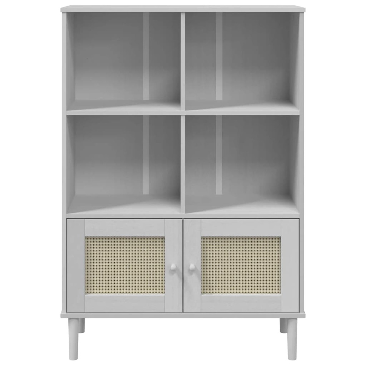 vidaXL Βιβλιοθήκη SENJA Λευκή/Όψη Ρατάν 90x35x130 εκ Μασίφ Ξύλο Πεύκου
