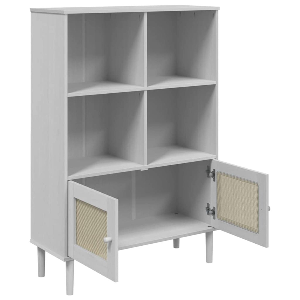 vidaXL Βιβλιοθήκη SENJA Λευκή/Όψη Ρατάν 90x35x130 εκ Μασίφ Ξύλο Πεύκου
