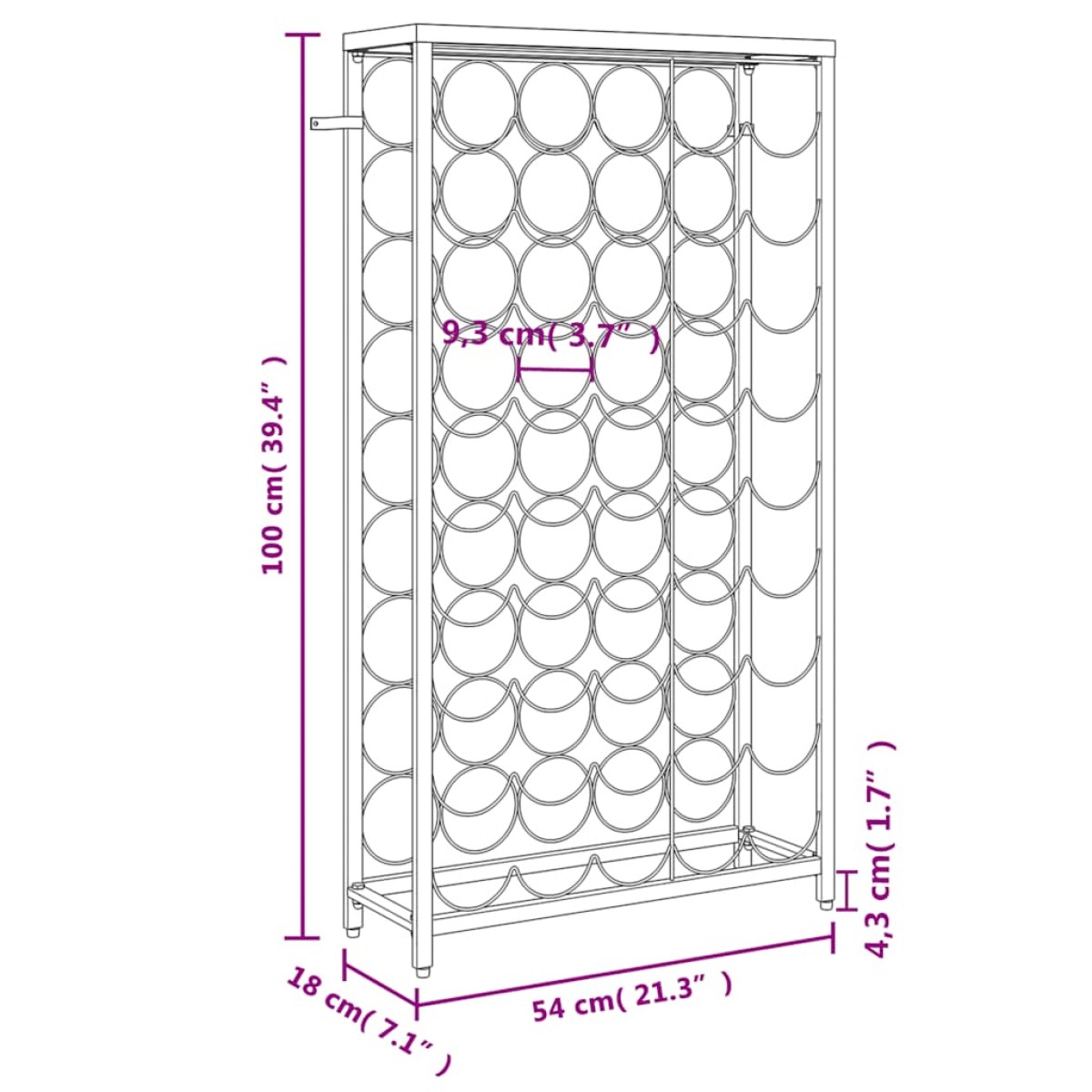 vidaXL Ραφιέρα Κρασιών 45 Μπουκ. Μαύρη 54x18x100εκ Σφυρήλατο Σίδερο