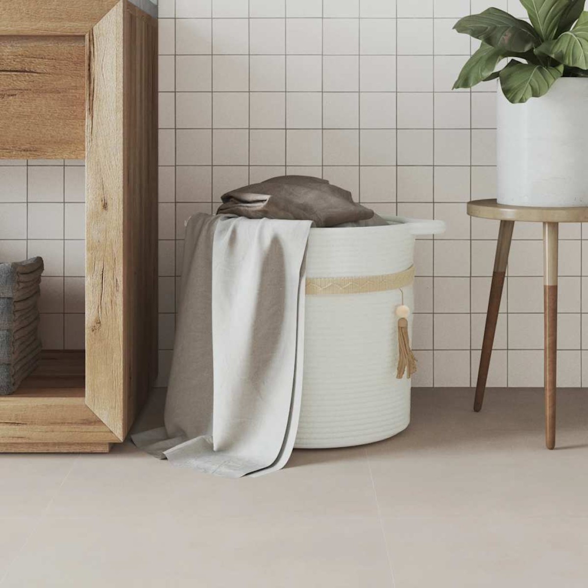 vidaXL Καλάθι Αποθήκευσης Λευκό Ø38 x 36 εκ. Βαμβακερό