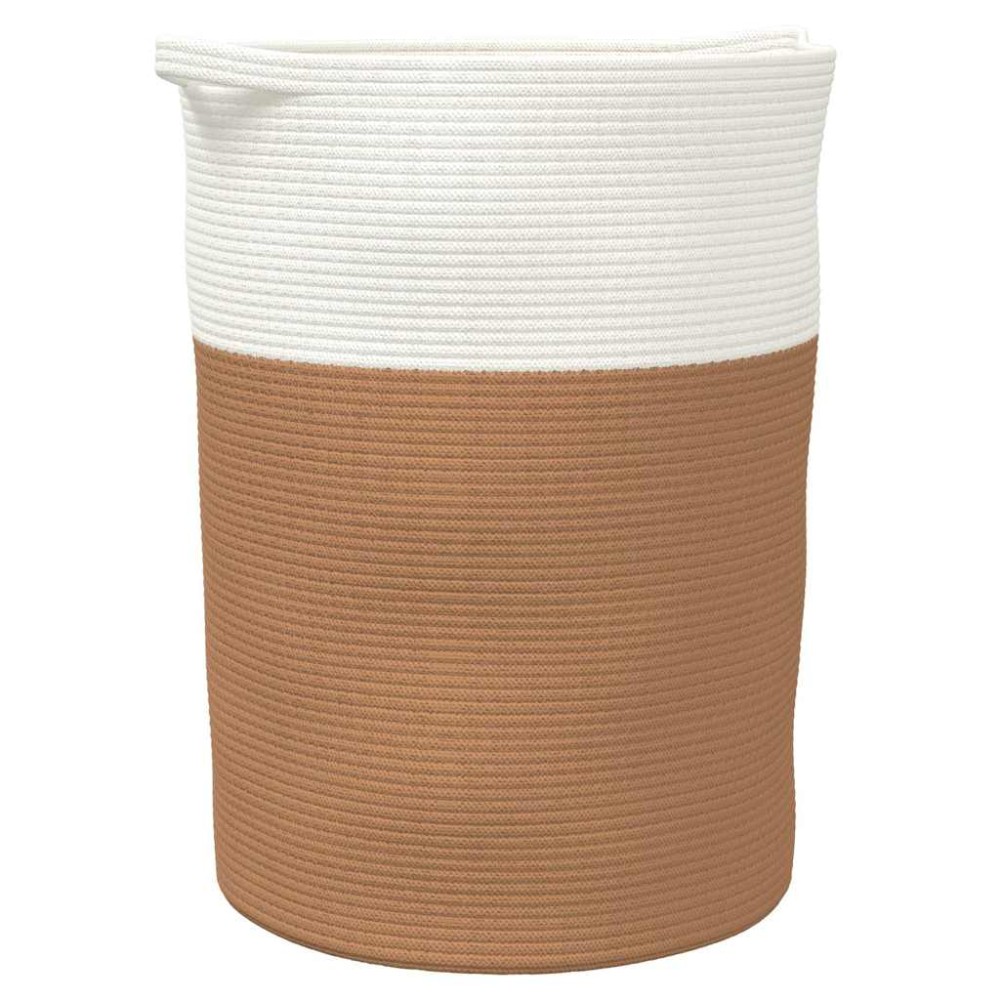vidaXL Καλάθι Αποθήκευσης Καφέ και Λευκό Ø49x65 εκ. Βαμβακερό