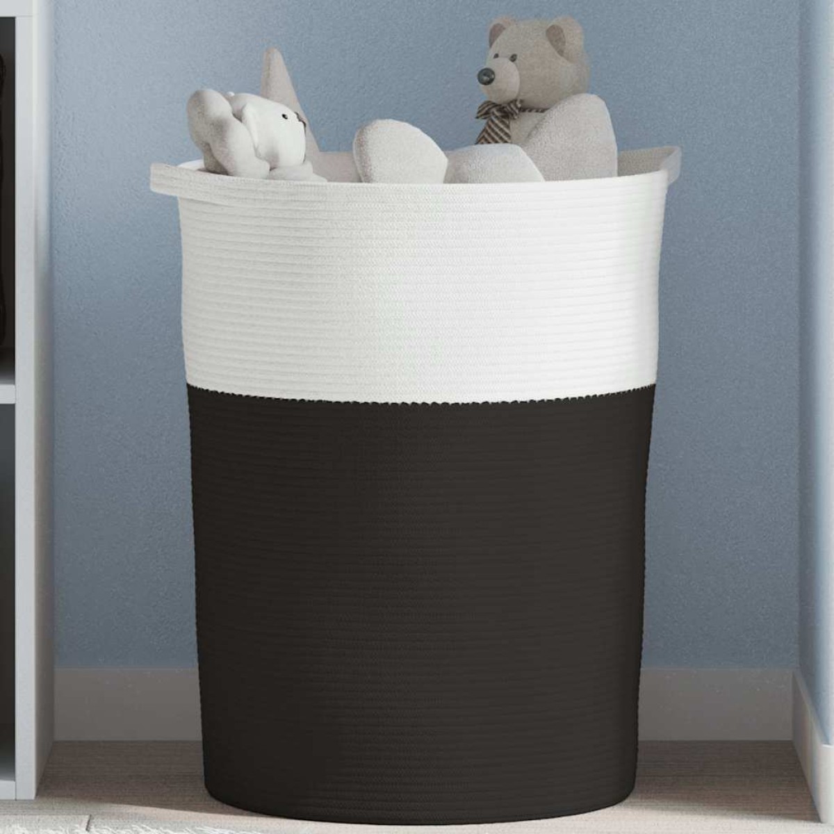 vidaXL Καλάθι Αποθήκευσης Μαύρο και Λευκό Ø49x65 εκ. Βαμβακερό