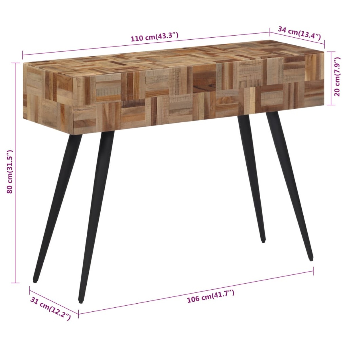 vidaXL Τραπέζι Κονσόλα 110 x 34 x 80 εκ. από Μασίφ Ανακυκλωμένο Teak