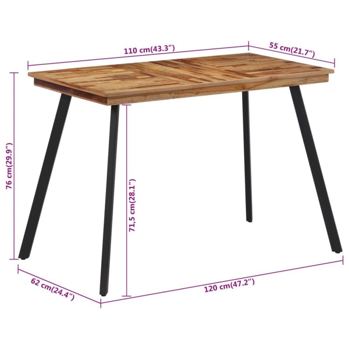 vidaXL Τραπεζαρία 120 x 62 x 76 εκ. από Μασίφ Ξύλο Teak