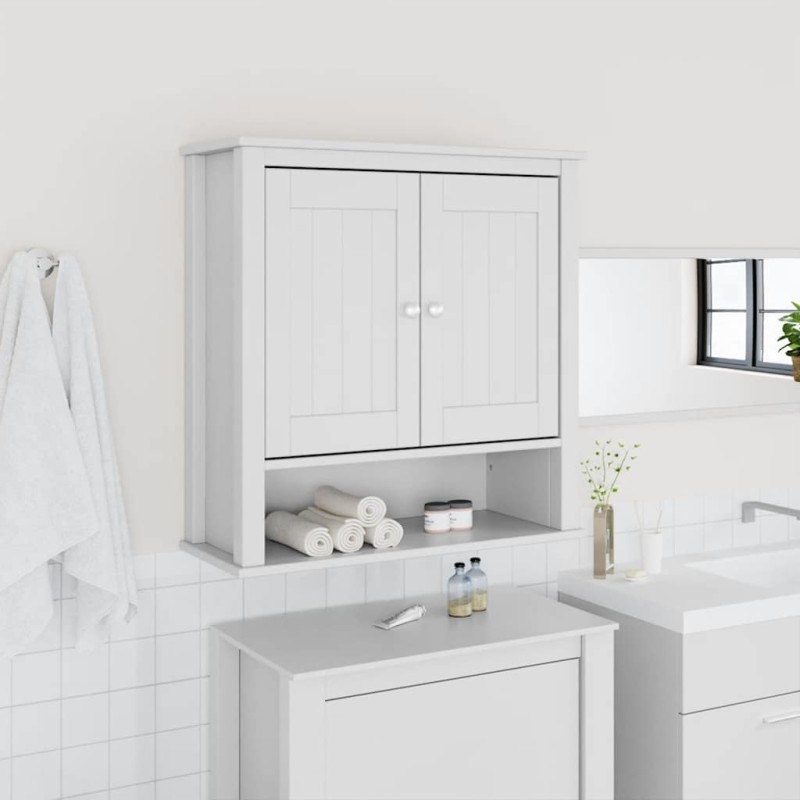 vidaXL Ντουλάπι Μπάνιου Επιτοίχιο BERG Λευκό 69,5x27x71,5εκ Μασίφ Ξύλο