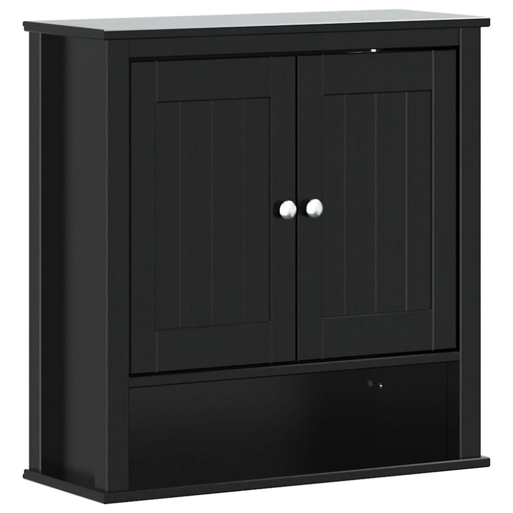 vidaXL Ντουλάπι Μπάνιου Επιτοίχιο BERG Μαύρο 69,5x27x71,5εκ Μασίφ Ξύλο