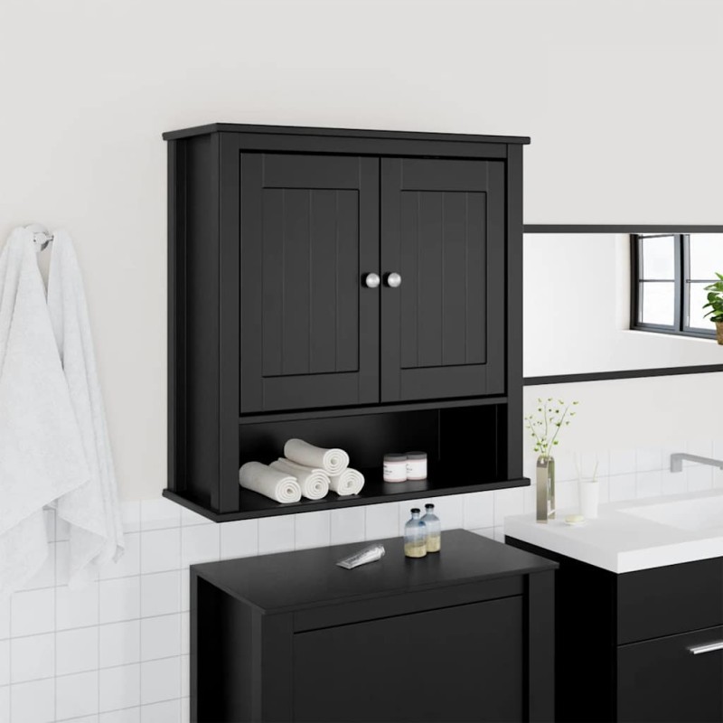 vidaXL Ντουλάπι Μπάνιου Επιτοίχιο BERG Μαύρο 69,5x27x71,5εκ Μασίφ Ξύλο