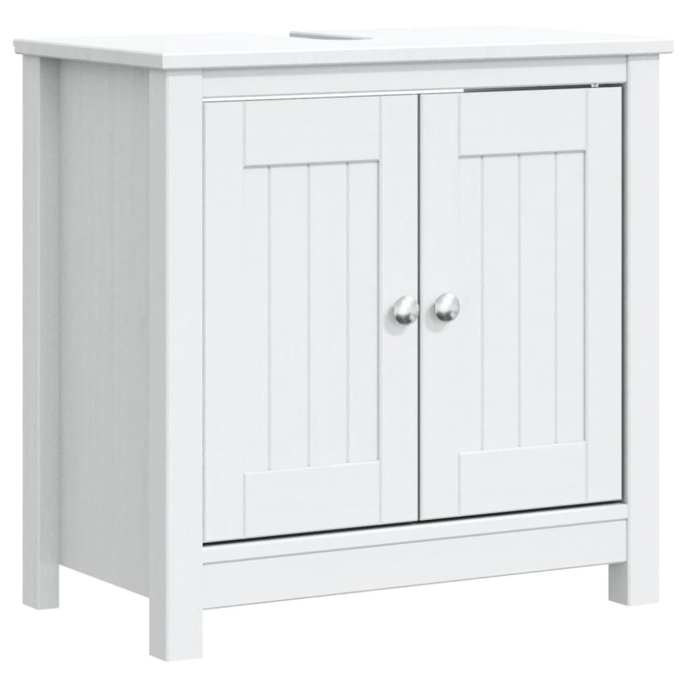 vidaXL Ντουλάπι Νιπτήρα BERG Λευκό 60 x 34 x 59 εκ. Μασίφ Ξύλο Πεύκου