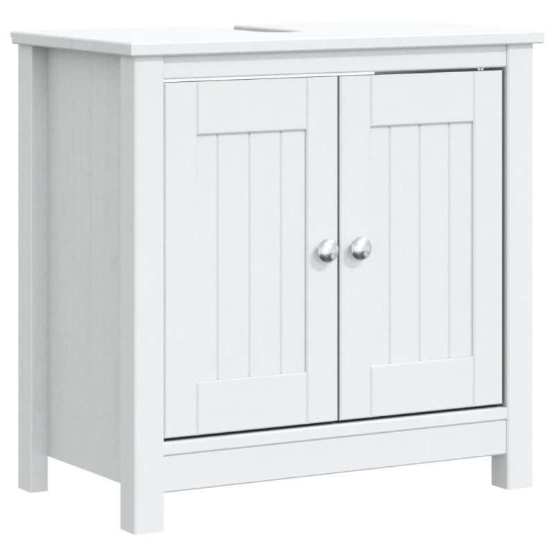vidaXL Ντουλάπι Νιπτήρα BERG Λευκό 60 x 34 x 59 εκ. Μασίφ Ξύλο Πεύκου