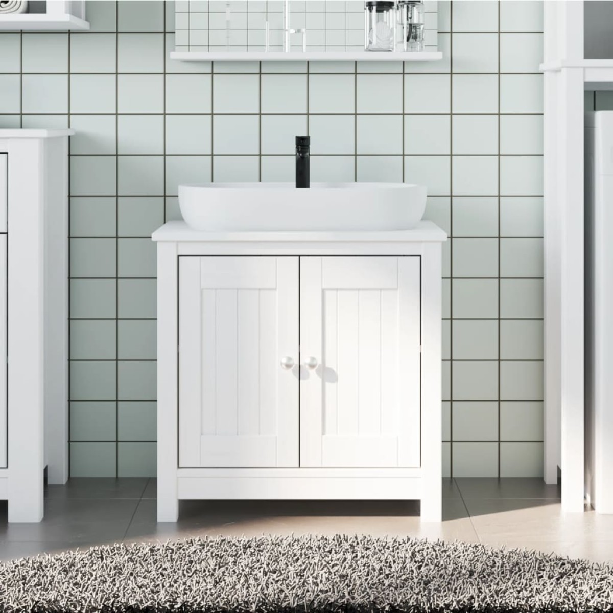 vidaXL Ντουλάπι Νιπτήρα BERG Λευκό 60 x 34 x 59 εκ. Μασίφ Ξύλο Πεύκου