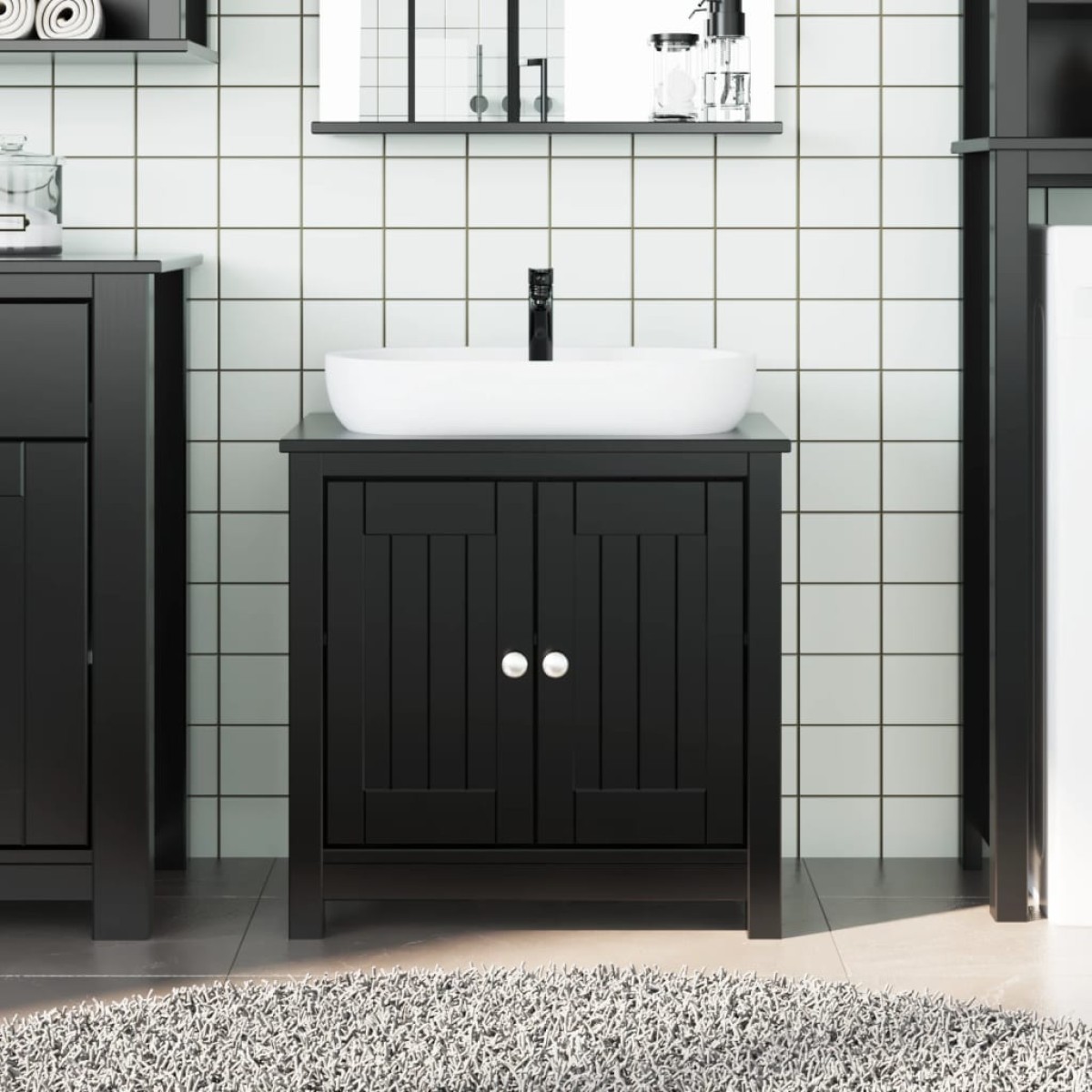vidaXL Ντουλάπι Νιπτήρα BERG Μαύρο 60 x 34 x 59 εκ. Μασίφ Ξύλο Πεύκου