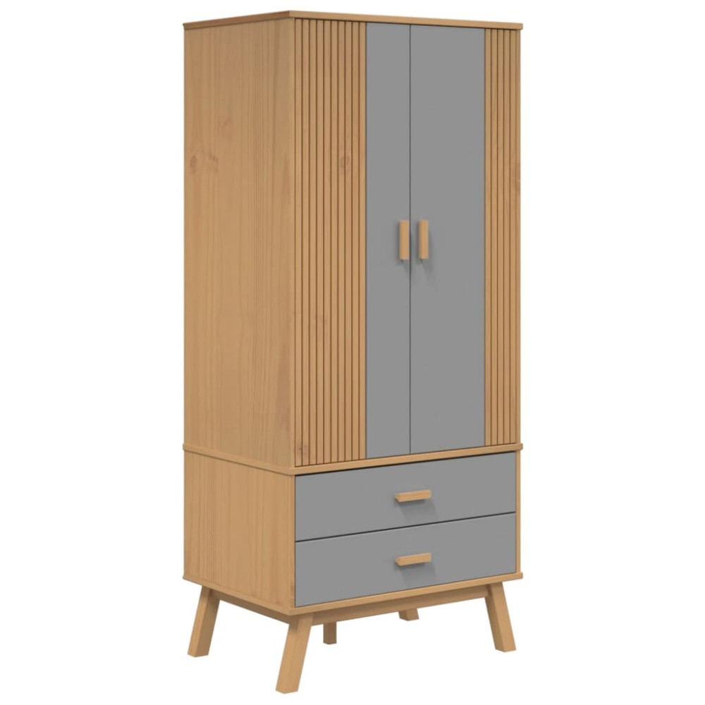 vidaXL Ντουλάπα OLDEN Γκρι & Καφέ 76,5x53x172 εκ. Μασίφ Ξύλο Πεύκου