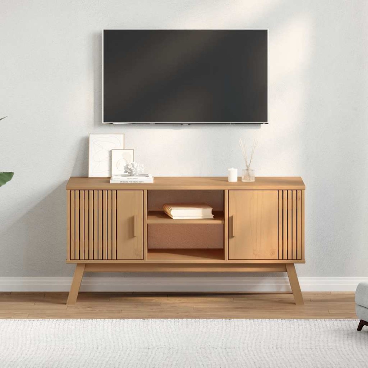 vidaXL Έπιπλο Τηλεόρασης OLDEN Καφέ 114x43x57 εκ. Μασίφ Ξύλο Πεύκου