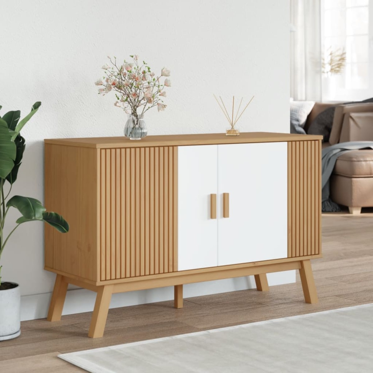 vidaXL Μπουφές OLDEN Λευκό & Καφέ 114x43x73,5 εκ. Μασίφ Ξύλο Πεύκου