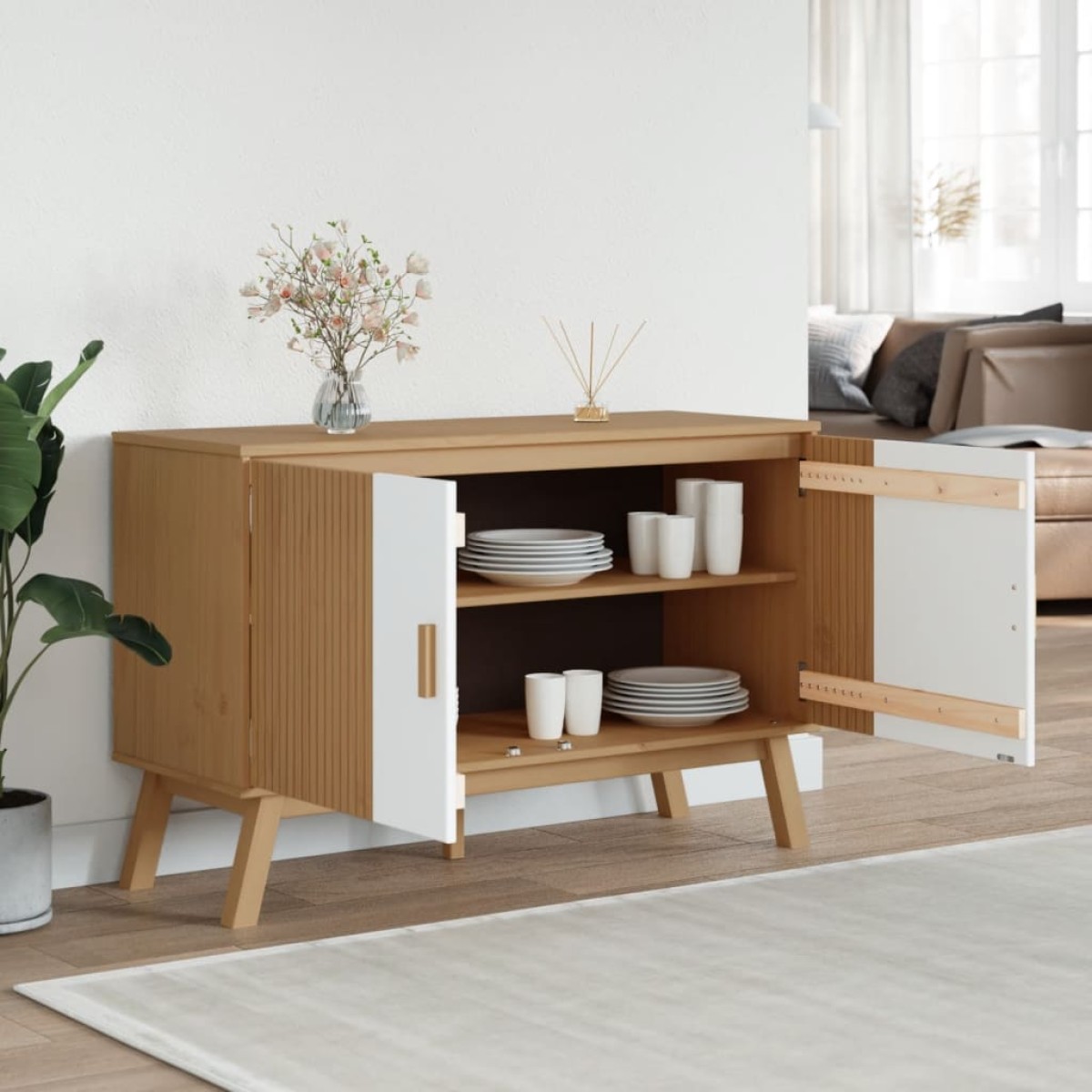 vidaXL Μπουφές OLDEN Λευκό & Καφέ 114x43x73,5 εκ. Μασίφ Ξύλο Πεύκου