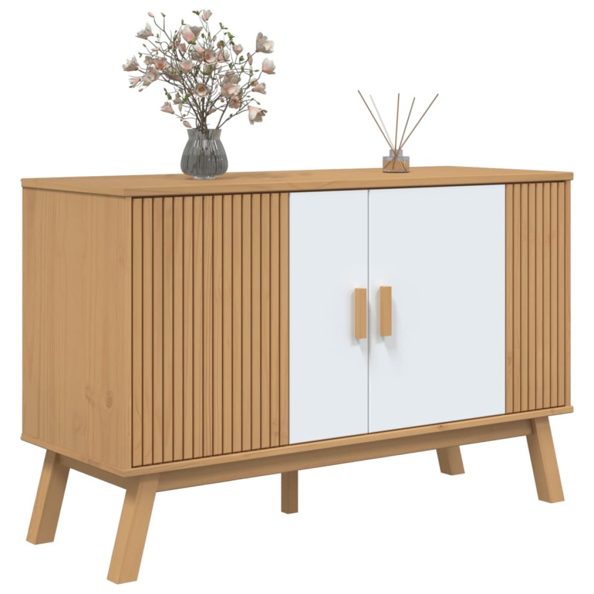 vidaXL Μπουφές OLDEN Λευκό & Καφέ 114x43x73,5 εκ. Μασίφ Ξύλο Πεύκου