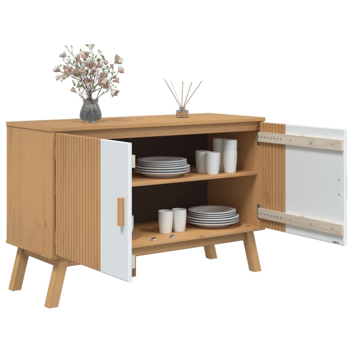 vidaXL Μπουφές OLDEN Λευκό & Καφέ 114x43x73,5 εκ. Μασίφ Ξύλο Πεύκου