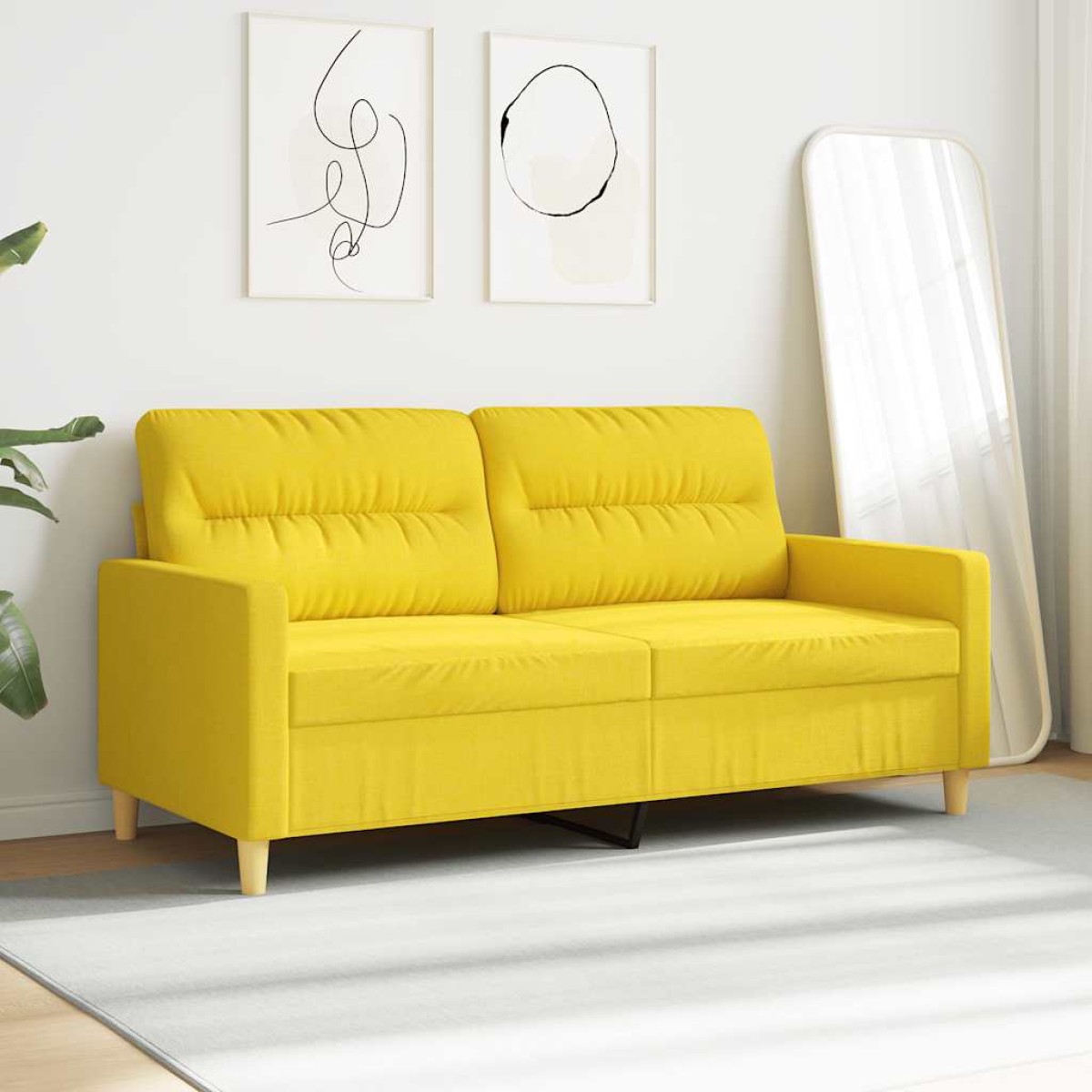 vidaXL Καναπές Διθέσιος Ανοιχτό Κίτρινο 140 εκ. Υφασμάτινος