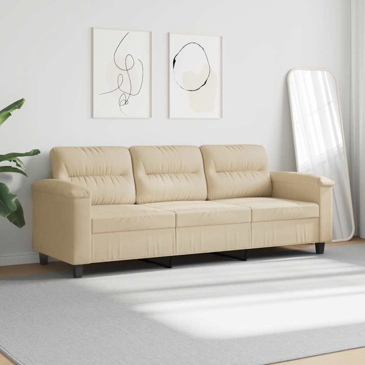 vidaXL Καναπές Τριθέσιος ΚρεμTaupe 180 εκ. Ύφασμα Μακροϊνών