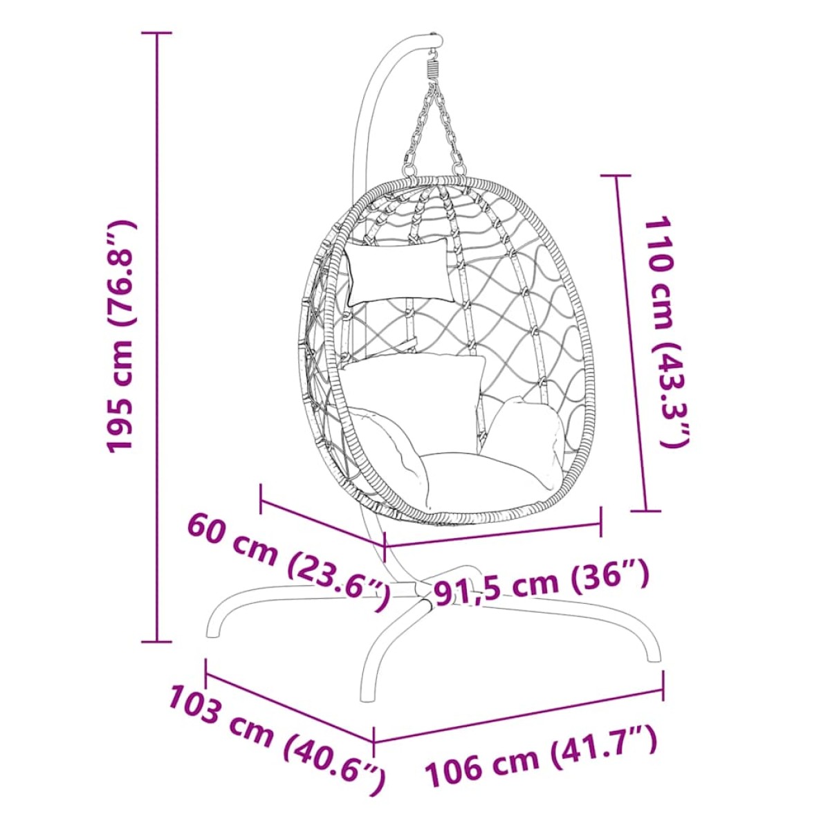 vidaXL Καρέκλα Egg Κρεμαστή Taupe Συνθετικό Ρατάν / Ατσάλι με Μαξιλάρι