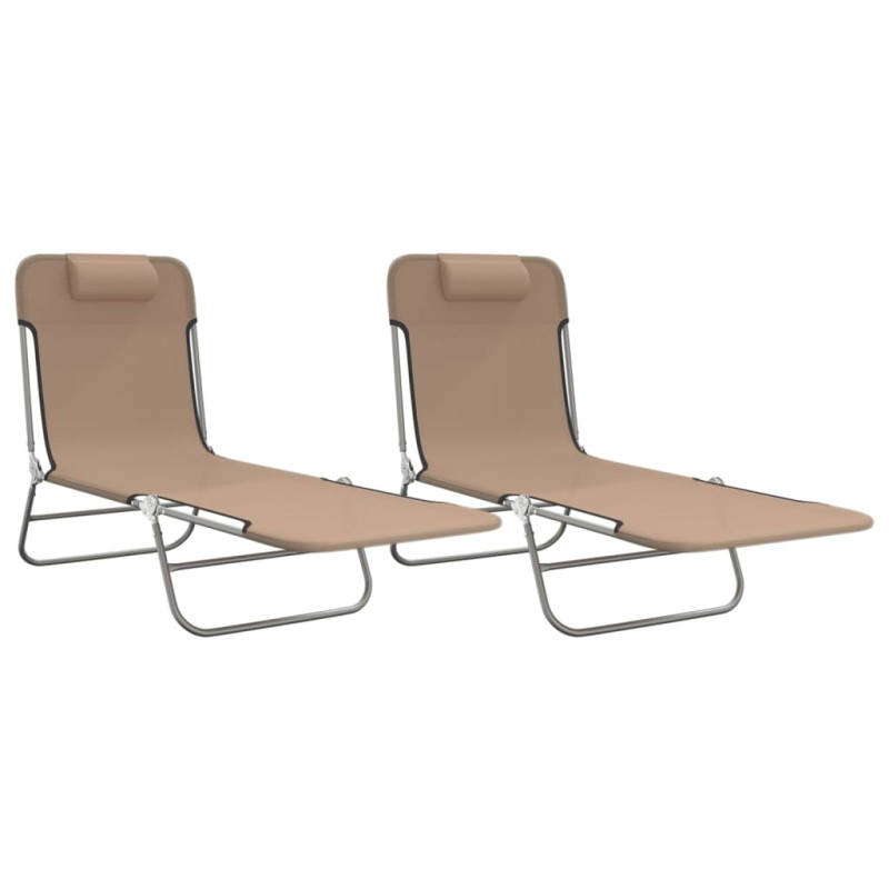 vidaXL Ξαπλώστρες Πτυσσόμενες 2 τεμ. Taupe από Textilene & Ατσάλι