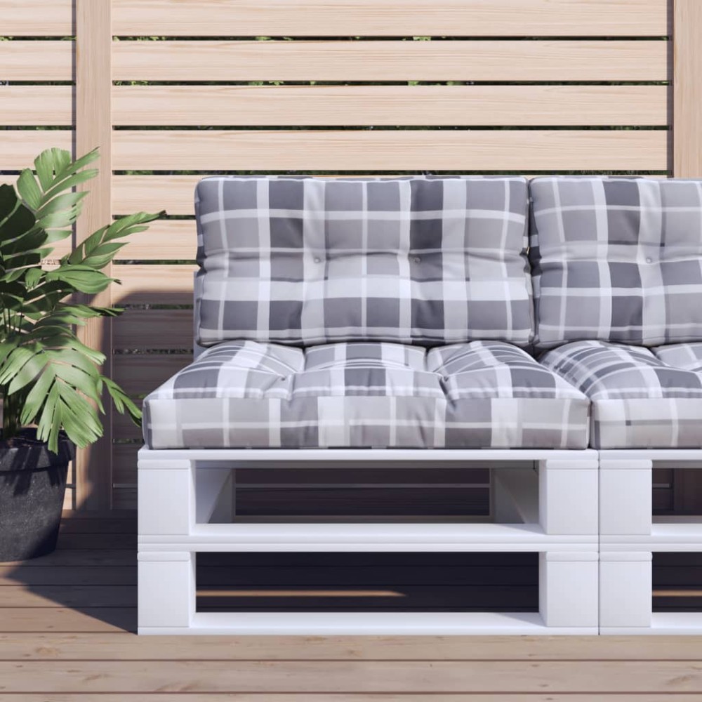 vidaXL Μαξιλάρι Παλέτας Γκρι Καρό 80 x 40 x 12 εκ. Υφασμάτινο